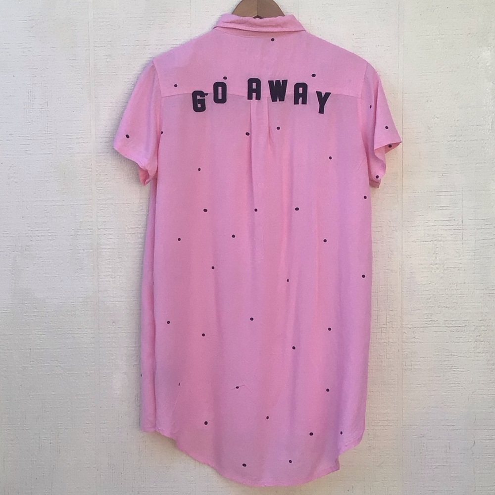 Lazy Oaf Go Away pink polka dot button up shirt dress